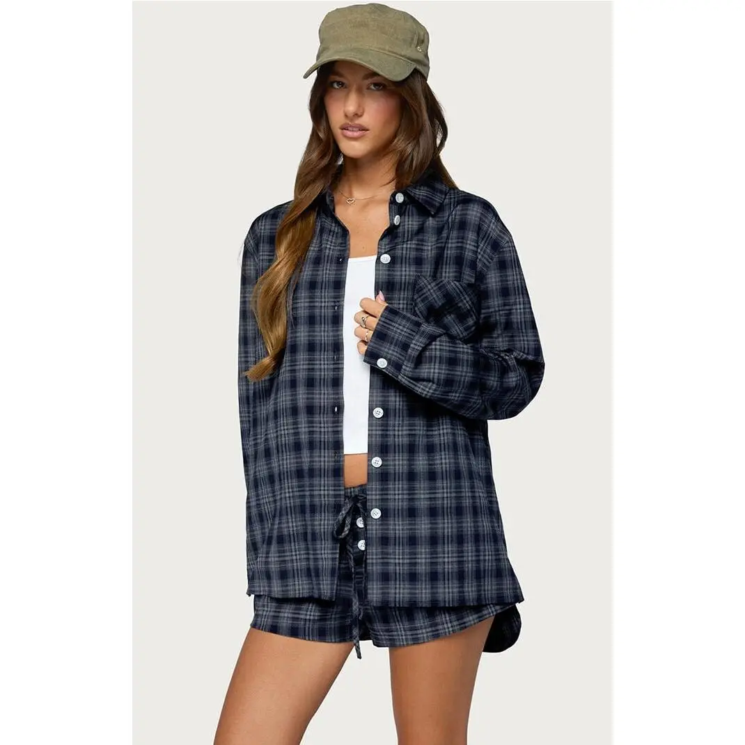 Edikted Women's Alessa Plaid Button Up Long Sleeve Top