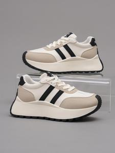 women's fashionable lace up platform sneakers, casual breathable comfortable sports running shoes, all-match round toe chunky sneakers for daily life, girl