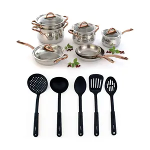 BergHOFF Ouro G old 16Pc 18/10 SS Cookware Set with Glass Lid