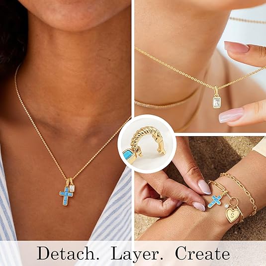 Fettero Gold Cross Necklace for Women - Double Pendant Necklaces  Gold Plated Removable Cross Necklace Dainty Simple Gold Necklace for Women Trendy Faith Gold Jewelry Gifts