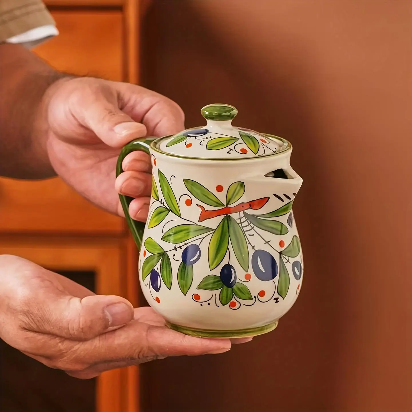 Francois underglaze painted ceramic olive green oil bottles, oil jars, kitchen utensils, household kitchen soy sauce, vinegar, seasoning bottles, leak-proof olive green ceramic oil jars Dispensers