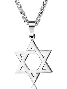 Star of David Pendant Necklace for Men Women Stainless Steel Jewish Jewelry Hexagram Necklace 20" Gold/Black/Silver