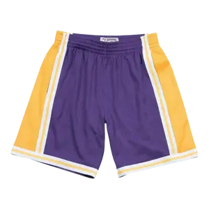 Mitchell & Ness Men's NBA Swingman Los Angeles Lakers 1984-85 Road Athletic Uniform Shorts, Purple/Yellow Breathable Fabric Sports Clothes