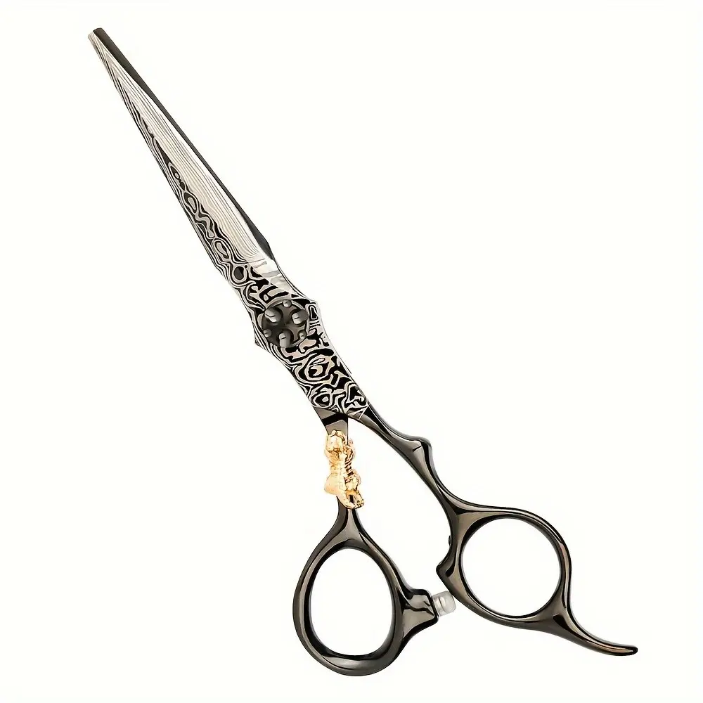 1pc Damascus Barber Scissors, Professional Hair Care Stainless Steel Cutting Scissors, Thinning Function Scissors, Hairdressing Scissors for Stylists, Hair Tool