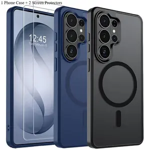 Phone Case - 3pcs[1 Phone Case with 2X Clear Screen Protectors] Magnetic Phone Case Suitable for Samsung Suitable for Galaxy S26 Ultra S26 Plus S26 S25 Ultra S24 Ultra FE S23 with Screen Protector, Slim Translucent Shockproof Phone Case