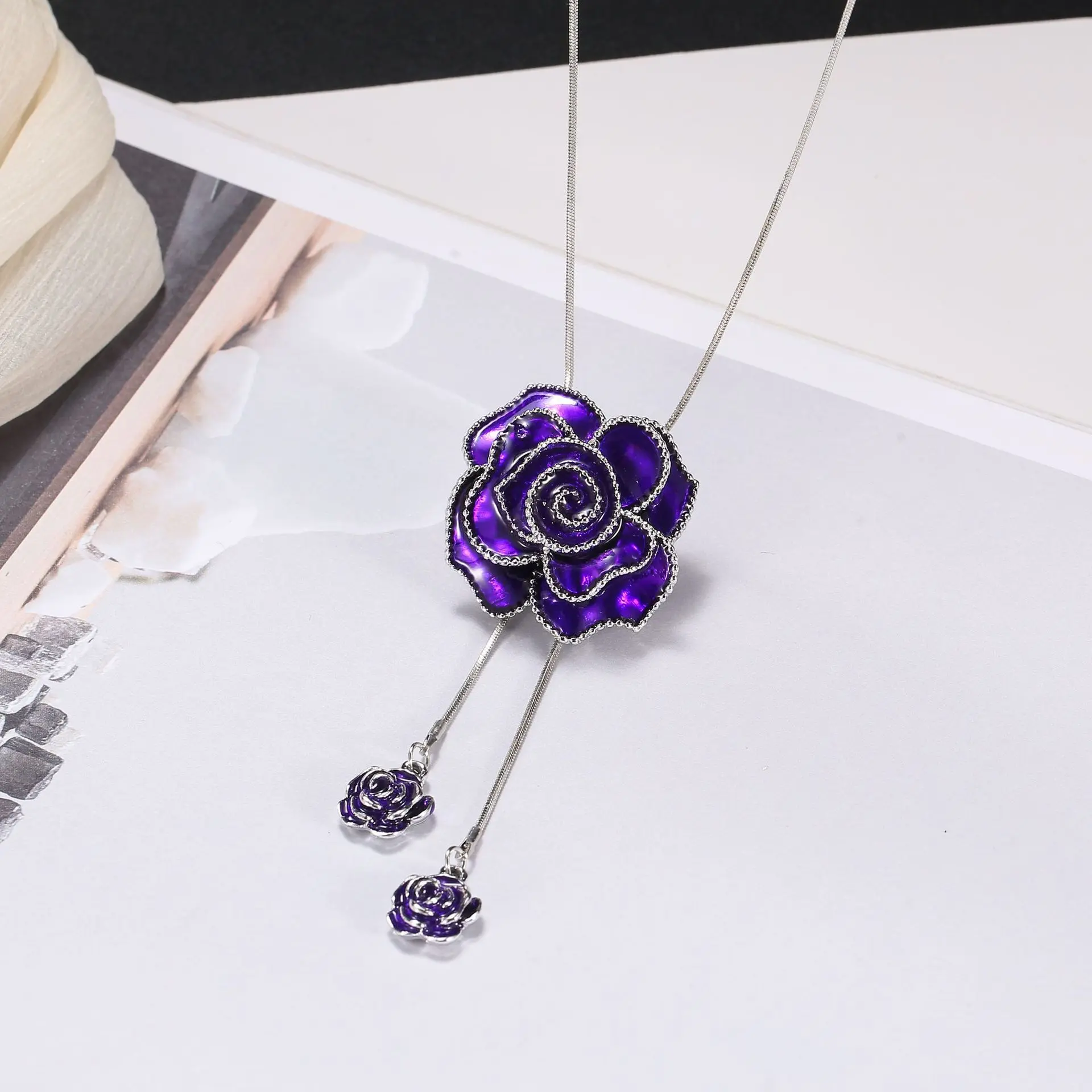 147 Purple Rose Necklace