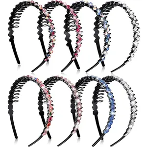 8PCS Rhinestone Comb Headbands, Crystal Teeth Comb Headbands, Non-Slip Hair Band Hair Accessories for Women, Flower, Wave, Headband, Great for Birthday Gifts,Christmas Gifts, Thanksgiving Gifts, Wedding Anniversary