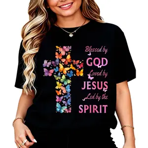Blessed by God Loved by Jesus Butterfly Cross T-Shirt