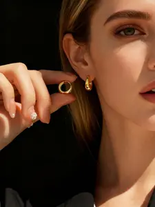 Elegant Vintage Gold Plated Earrings, Simple Circle Design, Fashionable Women's Jewelry, Modern Style Accessory, Ideal Gift