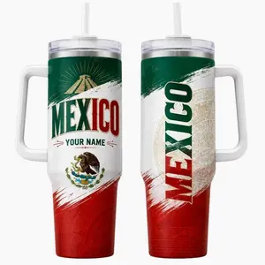 [ FAST SHIP 5Days ]Personalized Mexico 40oz Tumbler With Handle, Patriotic Aztec Travel Cup