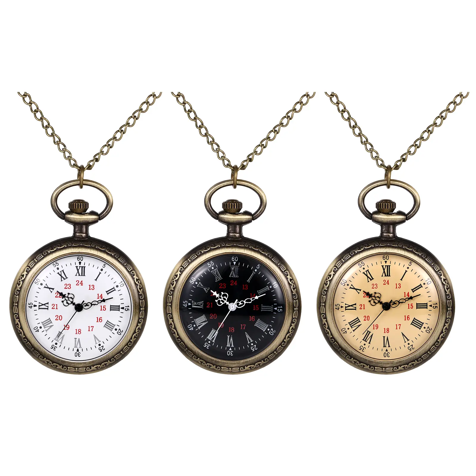OIDEA Unisex Vintage Metal Pocket Watch - Antique Round Face, 24-Hour Dial, Arabic Num., Reliable Quartz Movement, Long Chain, Collectible, Easy to Use & Versatile, Thoughtful Gift Choice