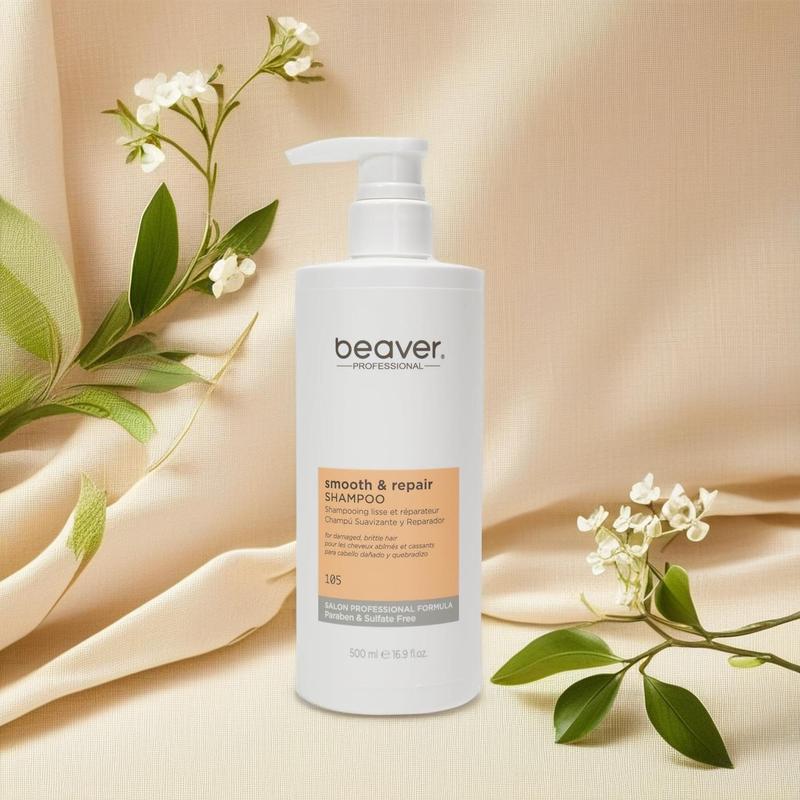 Beaver Smooth Repair Shampoo | Gentle, repairs, nourishes, increases elasticity and shine | Sulfate-free moisturizing formula | For dry, curly and damaged hair | 500ml gentle and comfortable cleanser Conditioner Haircare Soothing