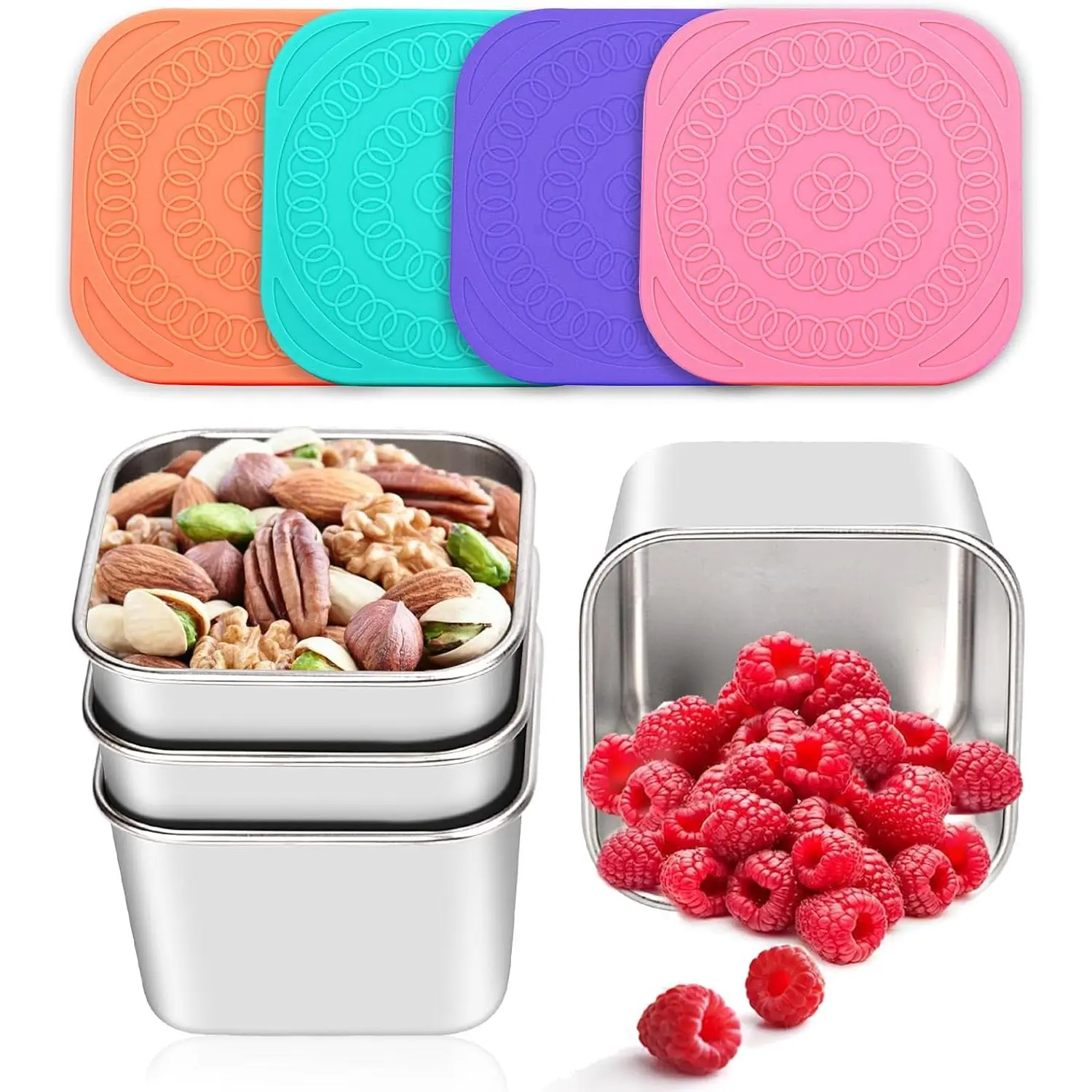 Snack Containers for Kids and Toddlers  Stainless Steel Lunch Boxes Leak-Proof Small Food with Lids Metal Daycare Schools Easy Open Stackable 6oz*4