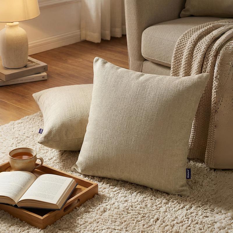 Ellalora Pack Of 2 Modern Farmhouse Soft Chenille Throw Pillow Covers Textured Decorative Cushion Cases for Couch Sofa Living Room Skin Friendly Square Pillowcases with Invisible Zipper 18x18 No Insert