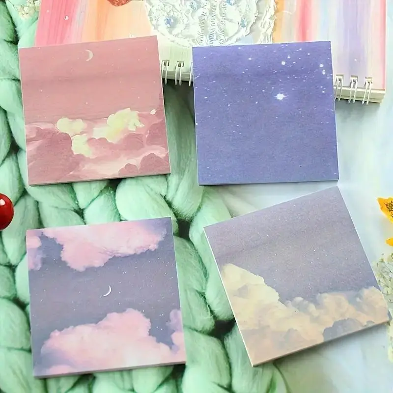 Random Color Cloud Pattern Sticky Note (4 Counts/set), Self Adhesive Memo Pad, for Students and Office, Multiple Uses, Quick Reminders, Convenient Pack Size, Smooth Writing, Office Stationery & Supplies