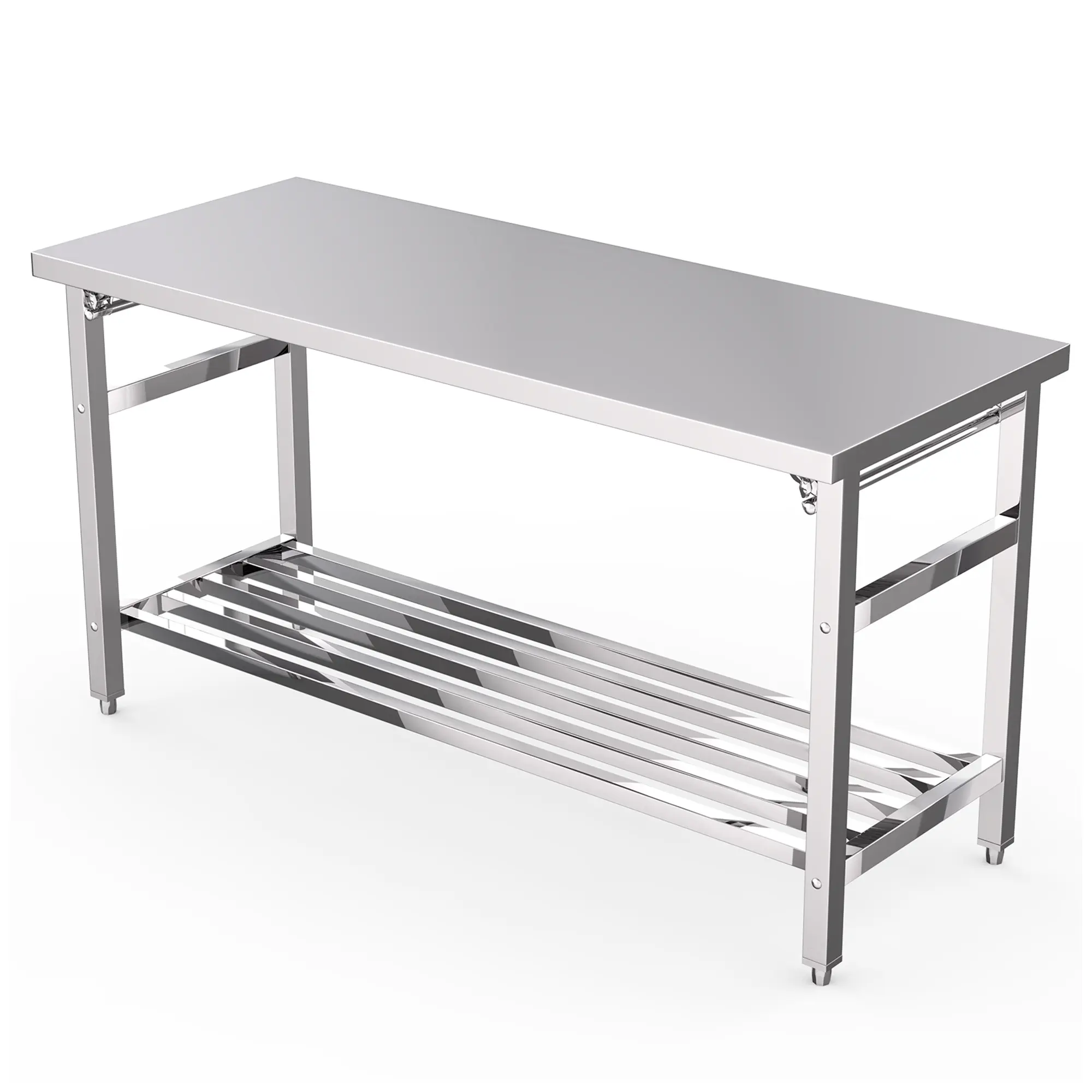 Heavy Duty Stainless Steel Collapsible Folding Office Desk - 60x24in Modern Space-Saving Computer Table with Adjustable Undershelf, Effortless Maintenance, Hygienic Workspace for Office Use