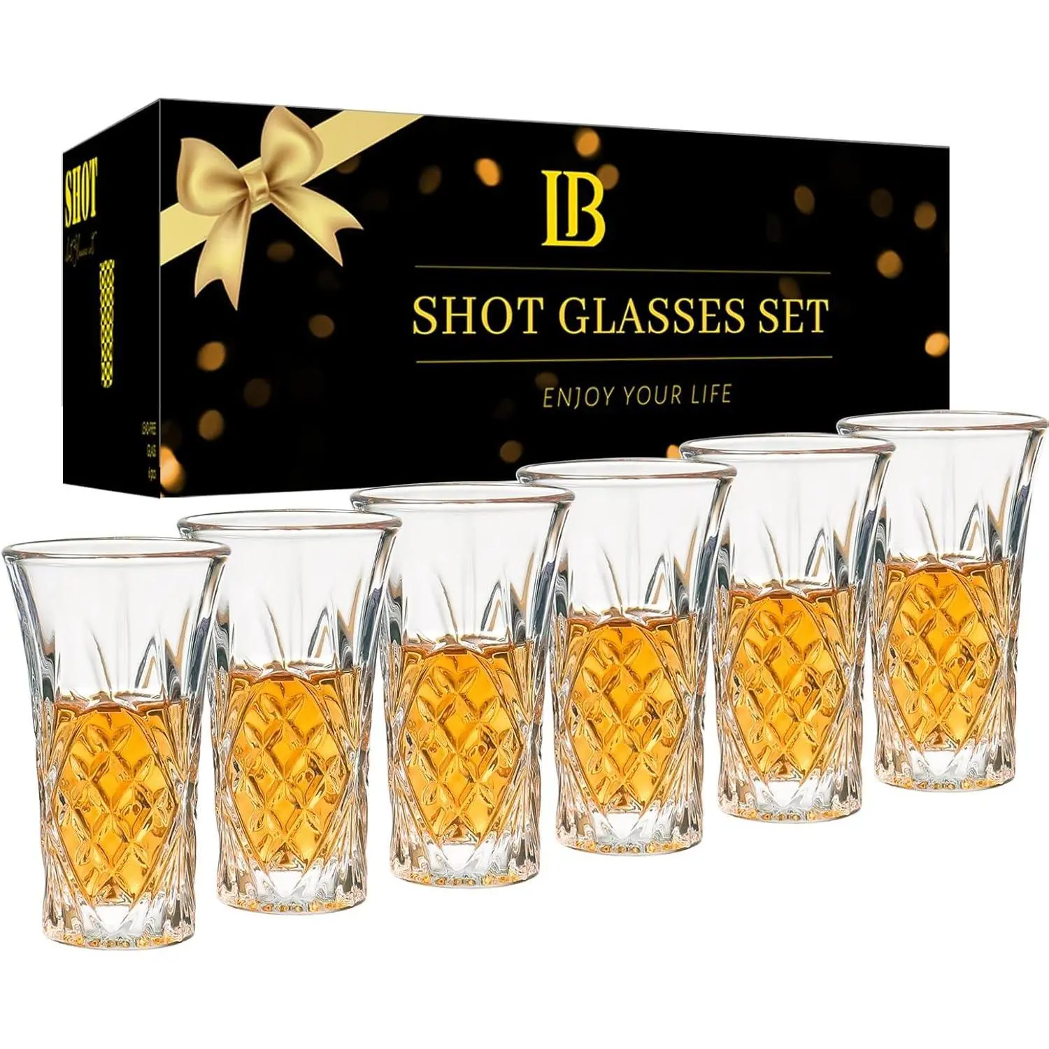 2 OZ Shot Glasses Set 6-Pack Tequila with Heavy Base Crystal Bulk Small Cordial Glass for Liqueur Spirits Bar Party Favor