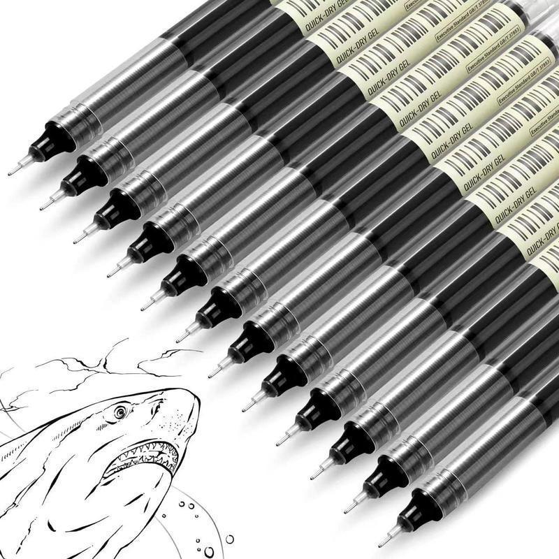0.5mm Black Ink Gel Pen, Quick Dry Gel Pen, 12pcs Straight Liquid Neutral Pen Markers, Students Writing Stationery for School Office, Exam Supplies Stationery, School Supplies