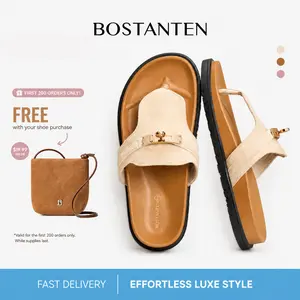 BOSTANTEN Thong Sandals for Women, Comfortable Slip On Sandals with Suede Upper & Cushioned Soft Footbed for Casual Walking, Summer Beach & Daily Wear