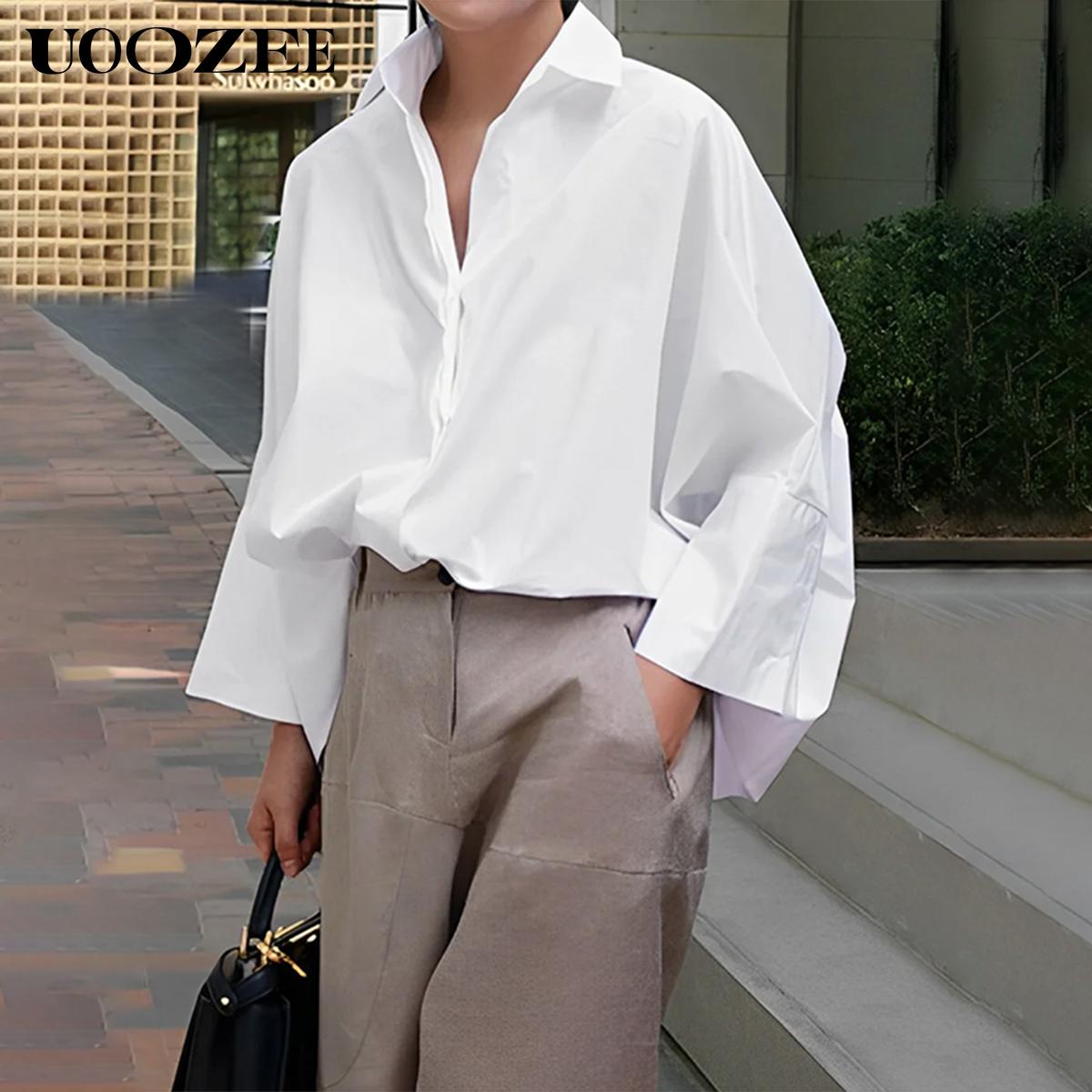 UOOZEE Women's  Loose Oversized Fit Multi-Colored Lapel Shirt Tops for all seasons loose and simple Polyester oversized versatile commuting suitable for a variety of occasions Collared Longsleeves cute fall outfits going tops office outfits  Chic  Casual