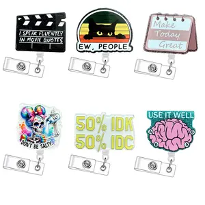 Retractable Badge Reel Set, 6 Counts/set Acrylic ID Holder with Clip for Nurses, Doctors, Students and Office Staff, Durable and Lightweight Design