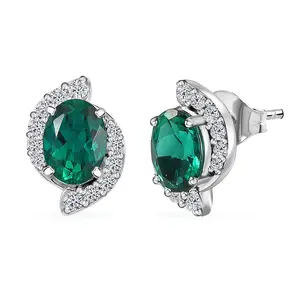 AAA Luxuriant Lab Grown Emerald and G-H SI Lab Grown Diamond 2.26 ctw Earrings in 10K White Gold Christmas Gifts