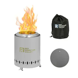 Red Mountain Valley Smokeless Tabletop Fire Pit with Mat Portable Mini Low Smoke Camping Stove Stainless Steel Grey for Outdoor Enthusiasts with Travel Bag and Fireproof Mat