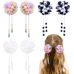 X-HDW29   6PCS Hair Bows for Girls, Flower Hair Accessories for Girls Grosgrain Ribbon Bows With Alligator Clips Girl Hair Accessories for Kids Teen Back to School (Round Bows-B)