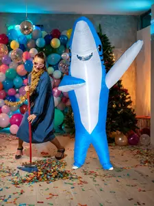 Inflatable Shark Costume, Air Blow Up Jaws Jumpsuit, Fancy Dress, Funny Carcharias Suit, Perfect for Cosplay Party, Clothes, Halloween, Polyester