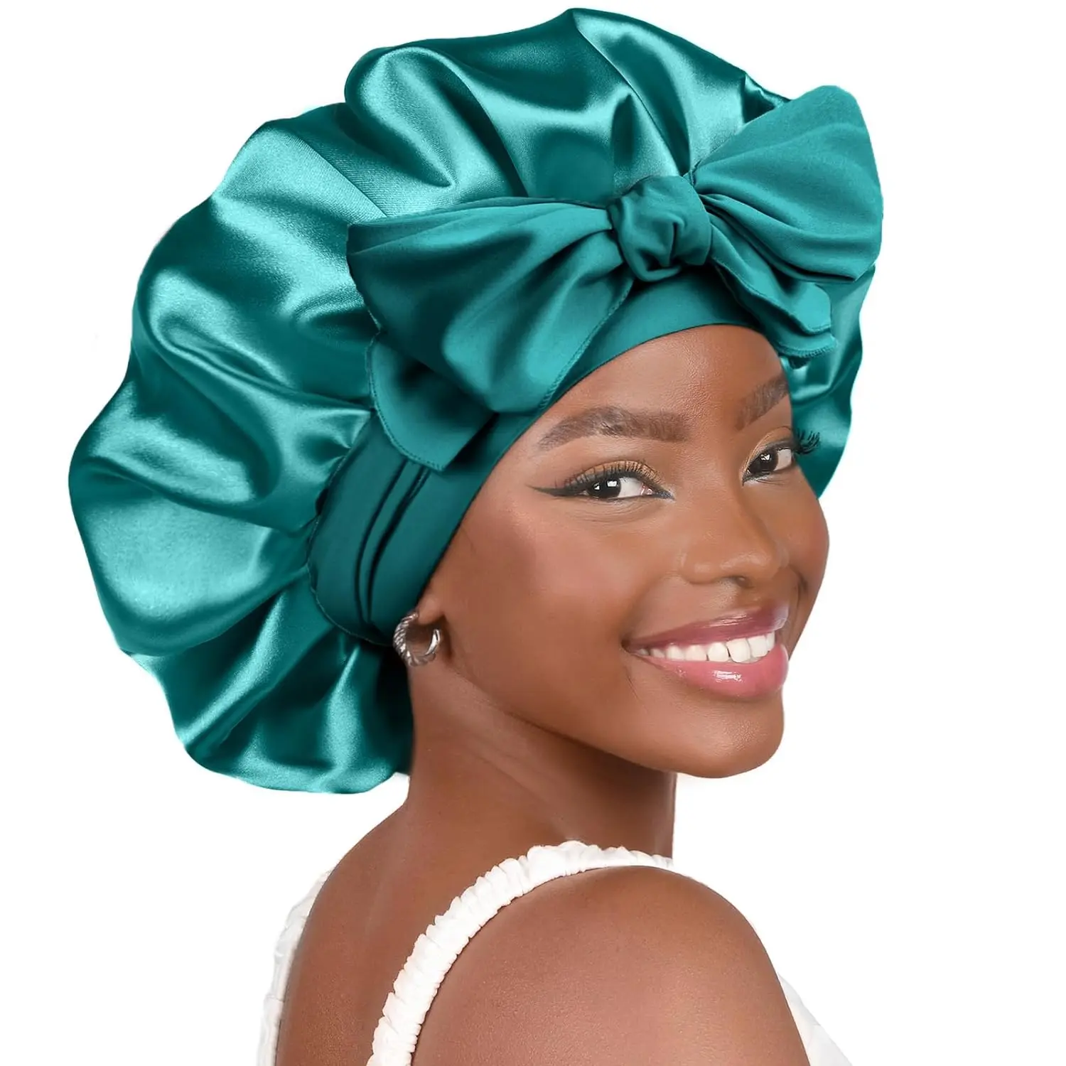 Satin Bonnet for Sleeping for Curly Hair, Reversible Double-Layer Cap with Styling Ribbon for Frizz Control - Women's Haircare, Heatless Haircare, Bouncy Curls, Sleeping Bonnet, Elastic Band