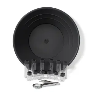 ASR Outdoor 14pc Beginner Gold Prospecting Kit with 10" Black Pan, 12 Glass Vials, 4X Tweezers for Gem & Mineral Collection - Metal Detector Pinpointer