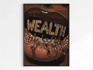 Stylish Melanin Art featuring Gold Grills, Luxury Wall Decor, Black Woman, No frame