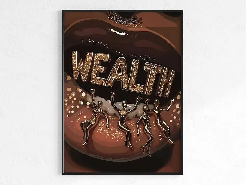 Artistic Glossy Photo Print - Black Woman with Gold Grills, Modern Art Design, Unframed Luxury Room Wall Decoration, Collectible Hanging Gift, Available in 12x18in (30x45cm), 16x24in, 24x36in (60x91cm), Gifts, 16X24 Inch ( 40X60cm )