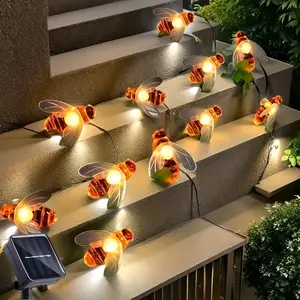 1-Piece Set, Solar-Powered Bee String Lights 50 Warm White LEDs IPX4 Waterproof Rating Ideal for Weddings, Parties, Trees, and Gardens Realistic Bee Garden Decor Lighting Dreamy Fairy Lights for Gardens Holiday Decorations