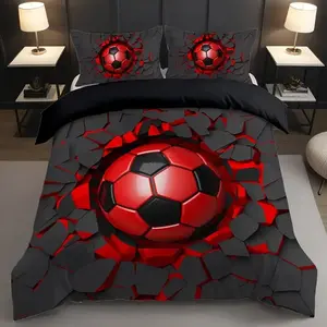 Three-Piece Football Theme Decorative Bedding Set, Soft Comfortable Sports Bedroom Decor, Perfect Gift for Fans, Includes One Duvet Cover Two Pillowcases