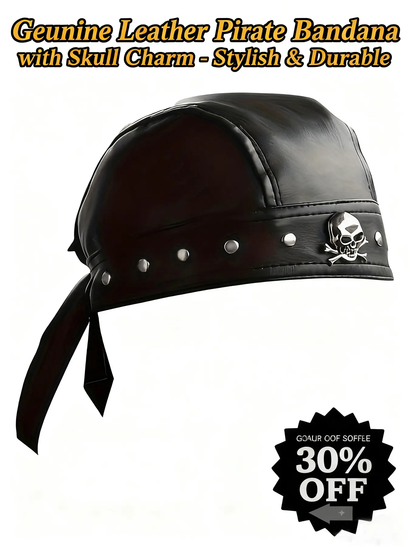 Leather Bandana Biker Doo Do Rag Headwrap Studded Skull Cap Capsmith Du Rag Black Asymmetrical Style Headscarf Cap