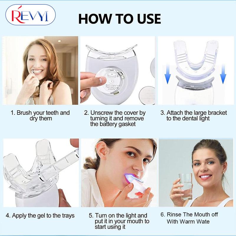 REVYI LED Teeth Whitening Kit with 5x3ml Carbamide Peroxide Gel | Enamel-Safe Whitening Light | Professional Results at Home | Perfect Gift for Parents Him Her Oral Silicone