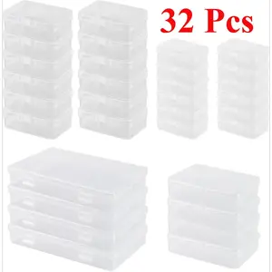 32Pcs/Set Storage Box with Lid,Small,Storage Container with Lid with 4 Different Sizes,Transparent Plastic Storage Box for Tablets,Jewellery,Crafts,Christmas Party Gifts,Hand Tools Kits