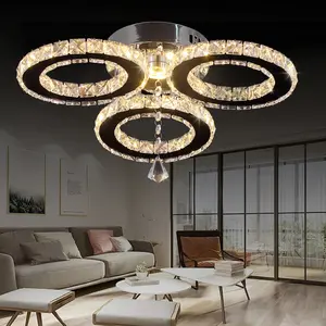 Luxury 3 Ring Nordic K9 Crystal LED Ceiling Light with Remote Control for Living Room Bedroom Kitchen Hotel Decoration QH-MC041
