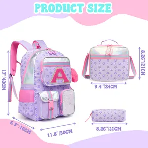 Backpack for Girls Letter Backpacks for Elementary Student Teen Girls Cute School Bag Kids Bookbag for Kids 8-10, 16.5"x11.8"x7.8", Modern