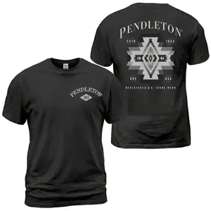 Pendleton Geometric Aztec T-Shirt, Est 1863 Oregon USA Heritage Graphic Tee, Pendleton Woolen Mills Registered Trademark Western Shirt, Casual Daily Wear Tee For Men & Women, Apparel Made In The USA