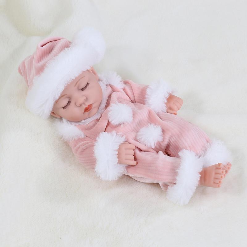 11inch Christmas Baby Doll-30cm Full Body Vinyl Silicone Baby Doll Wearing Pink Blue Christmas Sleeping Dresses, Soft Small Bedtime Baby Doll, Perfect Christmas Thanksgiving Festival Gift for Kids, Soft Cuddly Gift