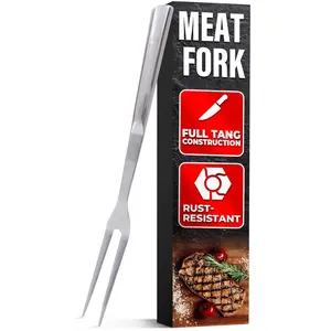 Two Pronged Carving Fork for Meat - Stainless Steel 11" Meat Fork 2 Prongs with Comfortable Handle - Rust Resistant & Difficult to Break Cooking Forks 2 Prong for Convenient Slicing, Cooking & Serving