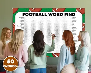 Football Word Search Game, Giant Crossword Puzzle, Large Word Find, Gathering Activity Poster