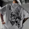 Men's Casual Classic Skull Playing Card Graphic Print Round Neck Short Sleeve T-Shirt, Summer Outdoor Sports Fitted Streetwear Tops, Menswear