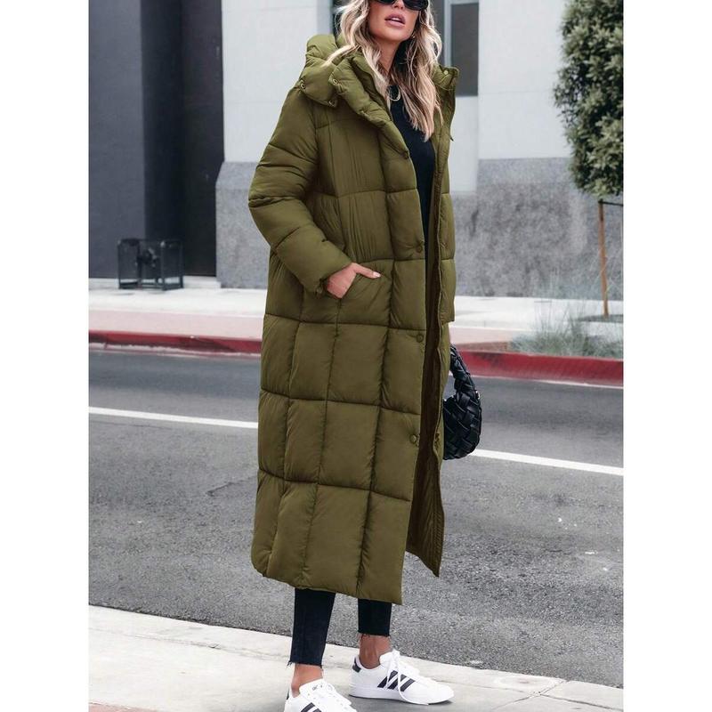Women's Army Green Long Winter Coats Hooded Zip Up Casual Baggy Jackets Warm Clothes Outerwear Drawstring Fabric Fit Sleeve Daily Travel Basic Tops