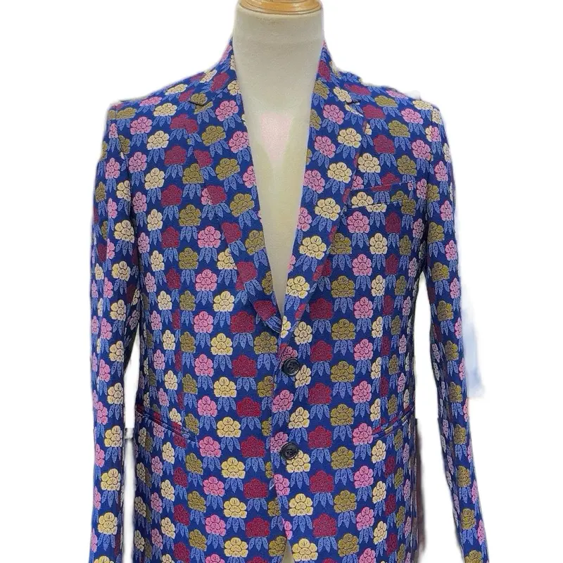 Dhaka Mens Coat - Blue with Floral Pattern, No Additional Attributes Specified