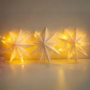 Paper Star Lantern Lampshade 9 Pointed Star Hanging Decorations for Christmas New Year Wedding Party Holiday Birthday, 13.78 x 13.78 x 5.12 Inch, Comes with a free 1-meter string lights