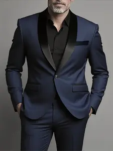 Men'S Formal Suit Two-Piece Set - Formal Wear, Single Button Blazer & Pants, Slim Fit, Solid Color, Long Sleeve, Lapel Collar, Non-Stretch Fabric, Perfect for Interviews, Business, And Casual Parties, Business Attire | Slim Fit Suit | Nonstretch Fabric