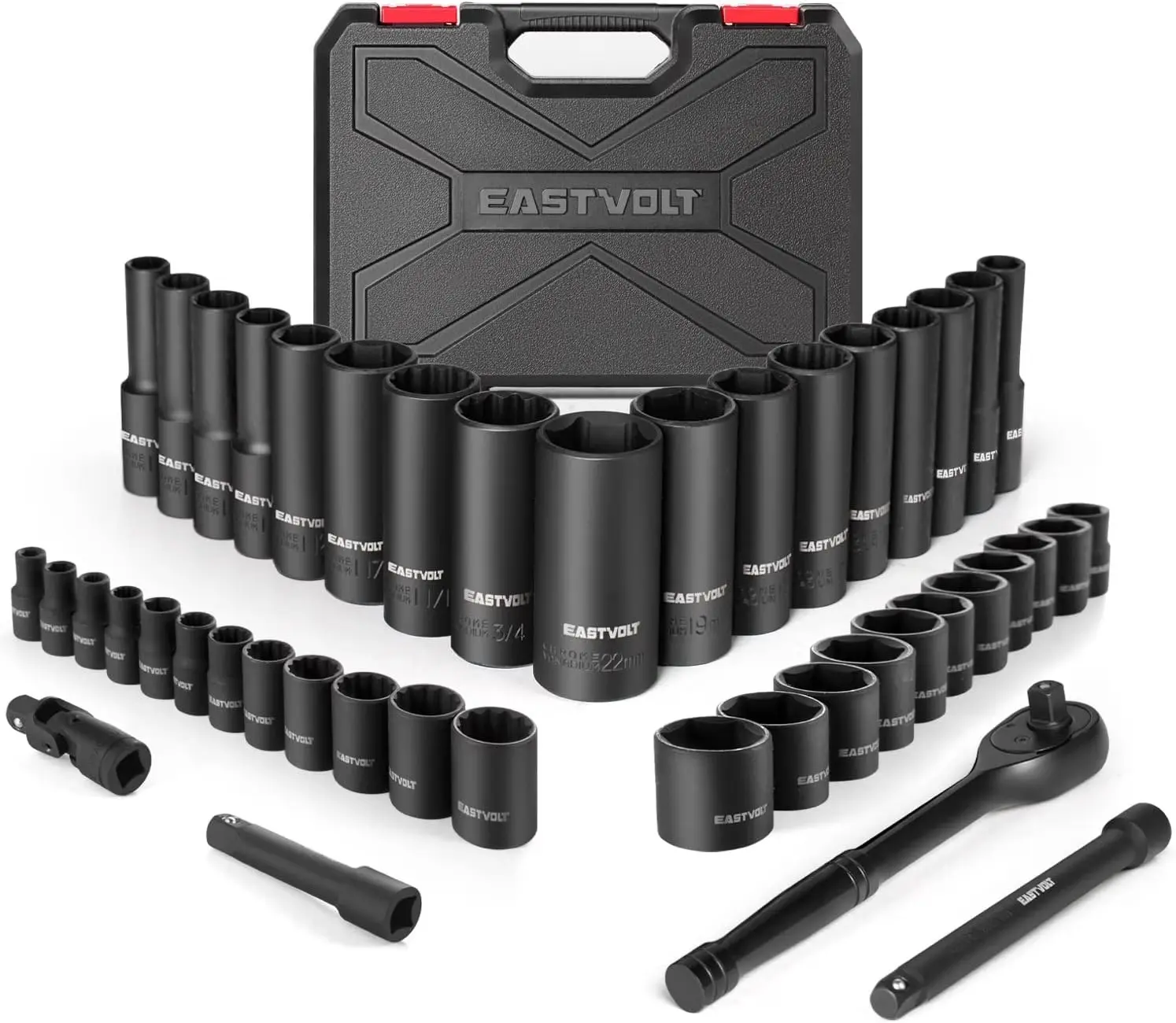 Eastvolt 46-Piece Mechanic Socket Wrench Set - Metric/SAE Drive Sockets, 72-Teeth Reversible Ratchet